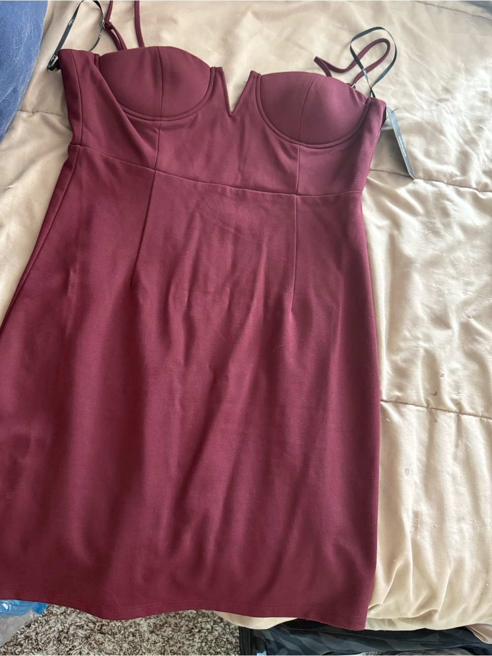Lulu's Burgundy Bustier Mini Dress with V-Notch